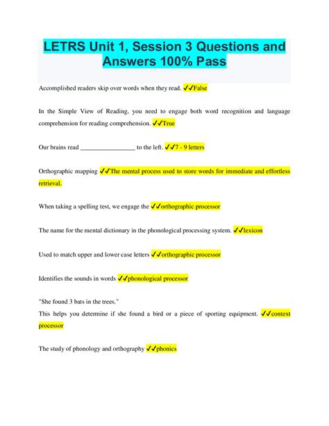 <b>LETRS</b> MODULE Final 100% correct. . Letrs unit 1 session 3 answers